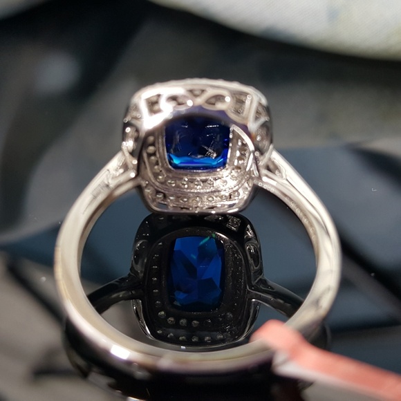 Dazzling Simulated Blue Sapphire Statement Ring - Picture 6 of 8